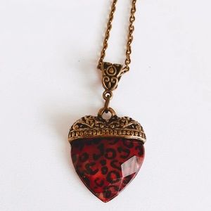 Red leopard heart pendant necklace